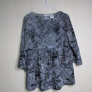 Maternity Announcements Blouse M 3/4 Sleeve Black White